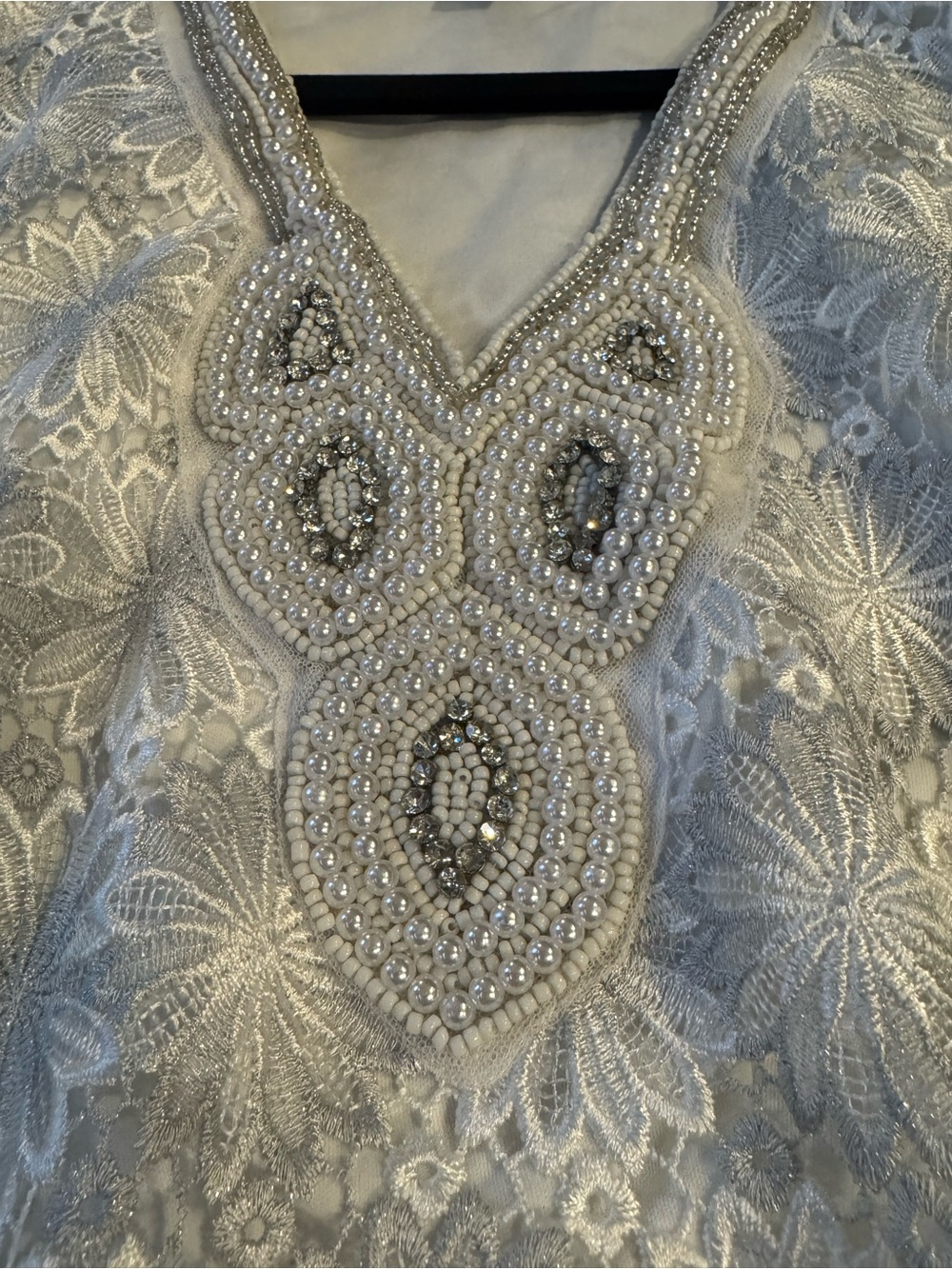 Boston Proper White Metallic Floral Lace Beaded Shift Dress NWT Gorgeous Classic - Picture 5 of 10